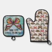 Ensemble De Gant De Cuisine Et De Manique Fille, tu as complètement ce papillon (Recto)