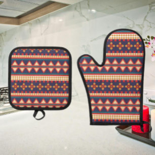 Ensemble De Gant De Cuisine Et De Manique Fils Nomades Motif Aztèque