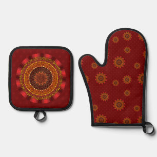 Ensemble De Gant De Cuisine Et De Manique Fire Mandala