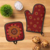 Ensemble De Gant De Cuisine Et De Manique Fire Mandala (De haut en bas)
