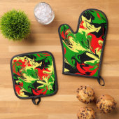 Ensemble De Gant De Cuisine Et De Manique Fissures afrocentriques (De haut en bas)