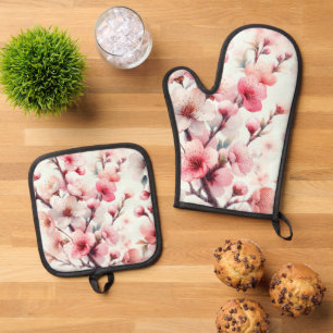 Ensemble De Gant De Cuisine Et De Manique Fleur de Cerisier