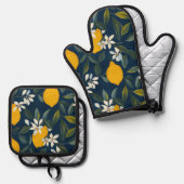 Ensemble De Gant De Cuisine Et De Manique Fleur de citron méditerranéen (Recto/Verso)