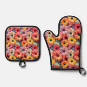 Ensemble De Gant De Cuisine Et De Manique Fleur Floral Gerber Daisy (Recto)