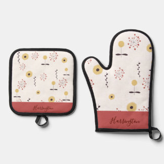 Ensemble De Gant De Cuisine Et De Manique Fleur sauvage boho personnalisée