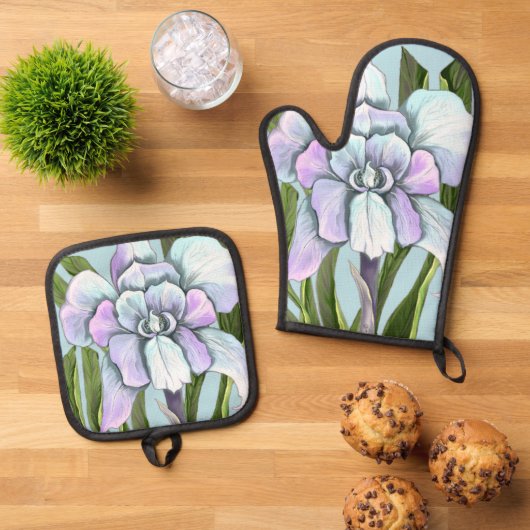 Ensemble De Gant De Cuisine Et De Manique Fleur Smeraldo (De haut en bas)