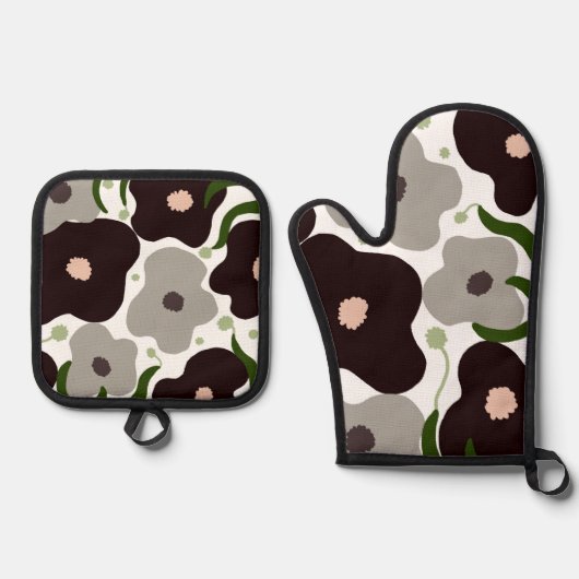 Ensemble De Gant De Cuisine Et De Manique Fleurs chic four Mitt et Potholder (Recto)