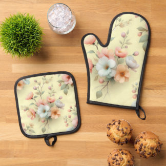 Ensemble De Gant De Cuisine Et De Manique Fleurs de Pâques de printemps