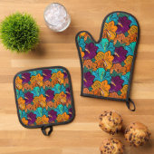 Ensemble De Gant De Cuisine Et De Manique Fleurs de styles classiques (De haut en bas)