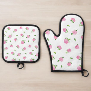 Ensemble De Gant De Cuisine Et De Manique Fleurs d'hortensia roses Floral