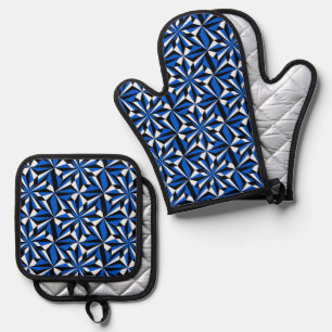 Ensemble De Gant De Cuisine Et De Manique Fleurs du désert du sud-ouest en bleu
