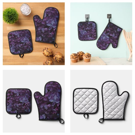 Ensemble De Gant De Cuisine Et De Manique Fleurs mignonnes violettes