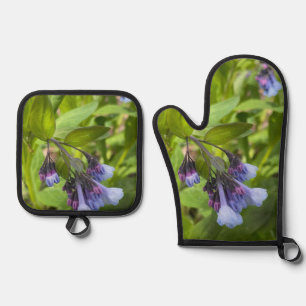 Ensemble De Gant De Cuisine Et De Manique Fleurs sauvages bleu et violet