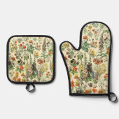 Ensemble De Gant De Cuisine Et De Manique Fleurs vintages Antique Botanique Floral (Recto)