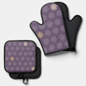 Ensemble De Gant De Cuisine Et De Manique Fleurs violettes (Recto/Verso)