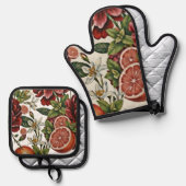Ensemble De Gant De Cuisine Et De Manique Floral de Citron Rustique d'été (Recto/Verso)