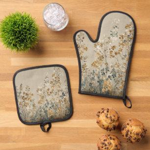 Ensemble De Gant De Cuisine Et De Manique floral prairie ambre