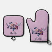 Ensemble De Gant De Cuisine Et De Manique Floral Script Purple Bloom Personnalisé (Recto)