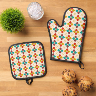 Ensemble De Gant De Cuisine Et De Manique Flore rétro