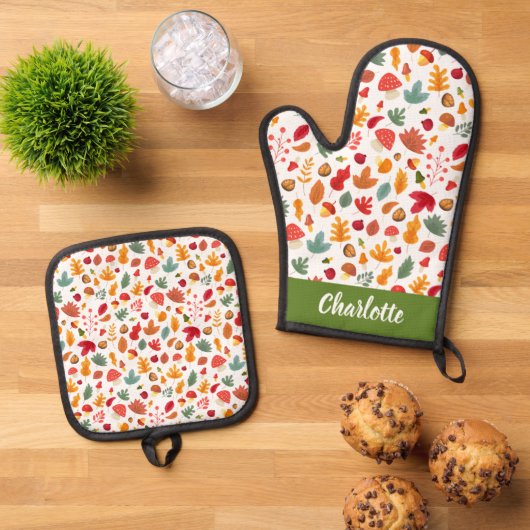 Ensemble De Gant De Cuisine Et De Manique Foliage Automne Motif Automne Nom personnalisé (De haut en bas)