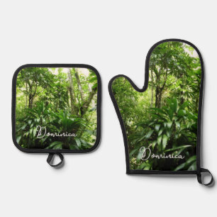 Ensemble De Gant De Cuisine Et De Manique Forêt de pluie dominicaine I Nature verte tropical