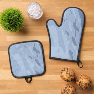 Ensemble De Gant De Cuisine Et De Manique Formes de déplacement Monochrome Bleu Bio