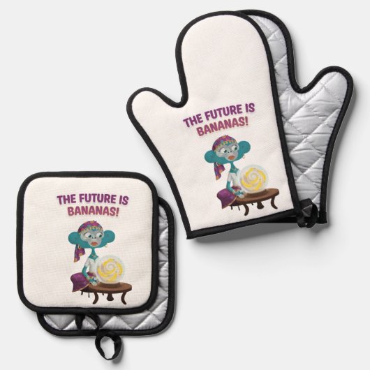 Ensemble De Gant De Cuisine Et De Manique Fortune teller monkey (Recto/Verso)