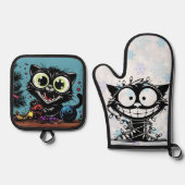 Ensemble De Gant De Cuisine Et De Manique Fou Kitty Noël (Recto)