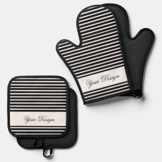 Ensemble De Gant De Cuisine Et De Manique Four à motifs noir et blanc Mitt & Pot