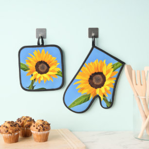 Ensemble De Gant De Cuisine Et De Manique Four à tournesol jaune Mitt & Pot