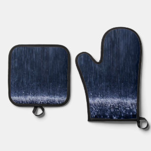 Ensemble De Gant De Cuisine Et De Manique Four Mitt & Pot Holders Blue Rain Nature