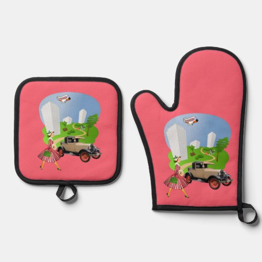 Ensemble De Gant De Cuisine Et De Manique Four Mitt & Pot Holders Lady Chien (Recto)