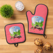Ensemble De Gant De Cuisine Et De Manique Four Mitt & Pot Holders Lady Chien (De haut en bas)