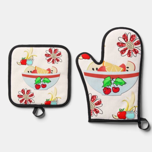 Ensemble De Gant De Cuisine Et De Manique Four Mitt & Pot Porte Fruit (Recto)