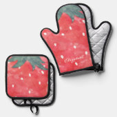 Ensemble De Gant De Cuisine Et De Manique Fraise d'aquarelle mignonne (Recto/Verso)