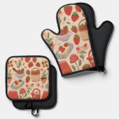 Ensemble De Gant De Cuisine Et De Manique Fraises (Recto/Verso)