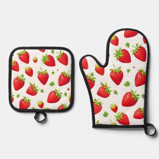 Ensemble De Gant De Cuisine Et De Manique Fraises (Recto)