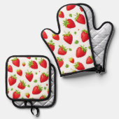 Ensemble De Gant De Cuisine Et De Manique Fraises (Recto/Verso)