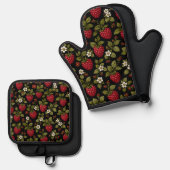 Ensemble De Gant De Cuisine Et De Manique Framboises (Recto/Verso)