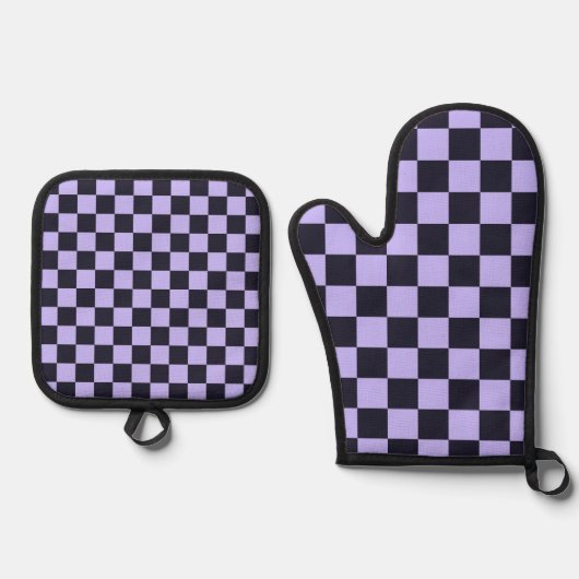 Ensemble De Gant De Cuisine Et De Manique French lilac checkerboard pattern (Recto)