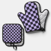 Ensemble De Gant De Cuisine Et De Manique French lilac checkerboard pattern (Recto/Verso)