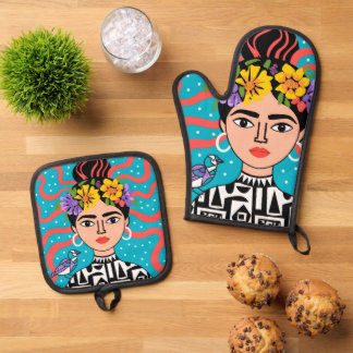 Ensemble De Gant De Cuisine Et De Manique Frida Inspired Oven Mitt & Pot Holder Set