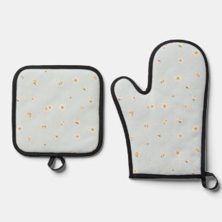 Ensemble De Gant De Cuisine Et De Manique Frost Blue White Plum Blossom Floral Pattern