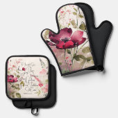 Ensemble De Gant De Cuisine Et De Manique Fruit de l'Esprit rose floral (Recto/Verso)