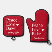 Ensemble De Gant De Cuisine Et De Manique Fun Baker Monogramme Nom Rouge (Recto)