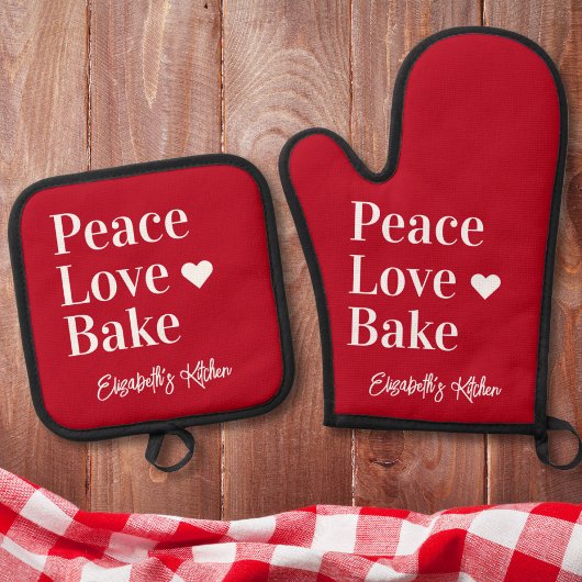 Ensemble De Gant De Cuisine Et De Manique Fun Baker Monogramme Nom Rouge