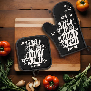 Ensemble De Gant De Cuisine Et De Manique Fun BBQ #1 Super Rad Grillin' Papa Nom personnalis