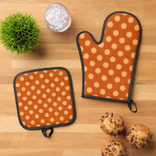 Ensemble De Gant De Cuisine Et De Manique Fun Fall motif de pois saisonnier