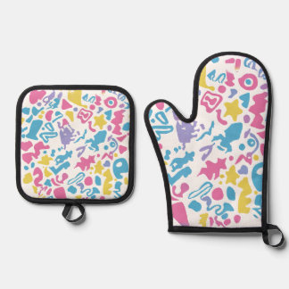 Ensemble De Gant De Cuisine Et De Manique Fun pastel coloré formes vibrantes