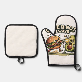 Ensemble De Gant De Cuisine Et De Manique Funny Burger contre Avocat